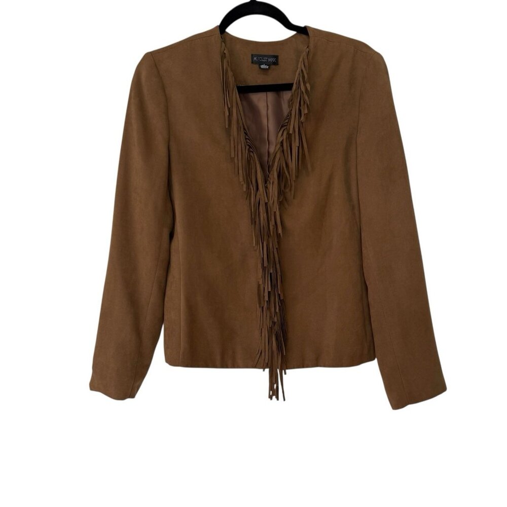 AUGUST MAX FAUX SUEDE JACKET FRINGE WESTERN COWGIRL BROWN FALL SIZE 1 SMALL?